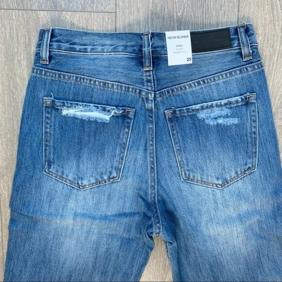 Free People Neon Blonde Jeans Siren High Rise Tapered Straight leg Distressed - Picture 15 of 16